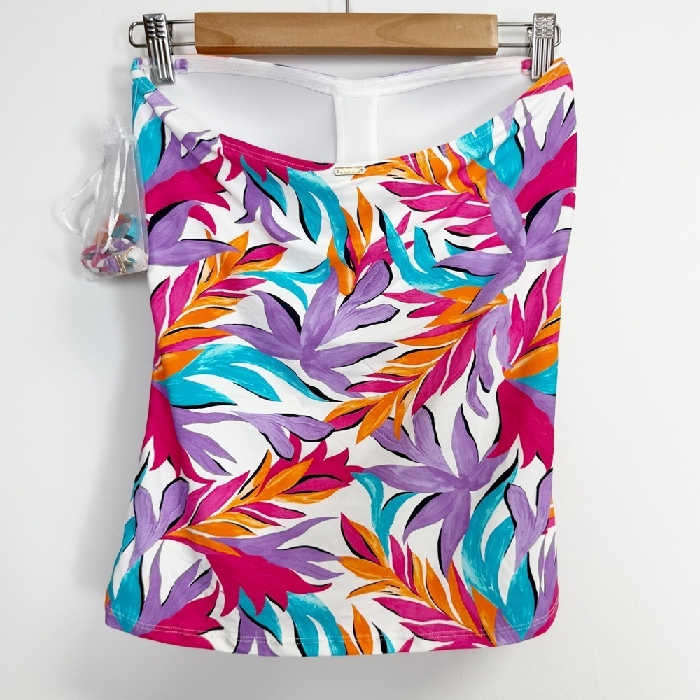 Anne Cole Tankini Swim Top Womens Medium Multicolor Leaves Strapless NWT - Picture 2 of 10